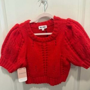 Day & Moon Red Puff Sleeve Sweater